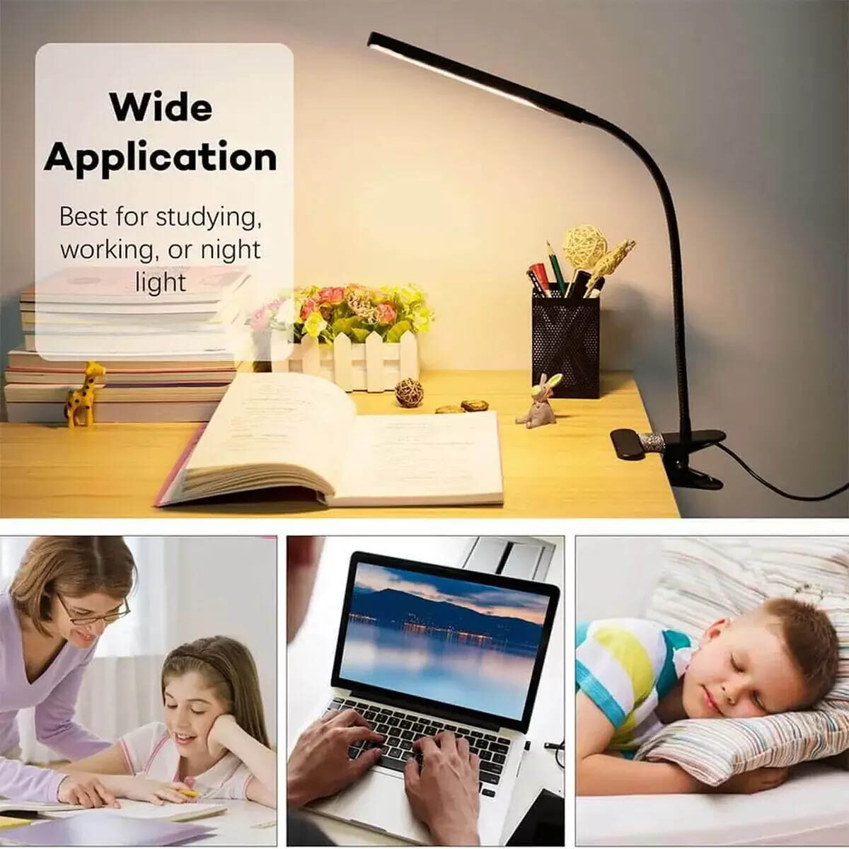 LED Desk Lamp Adjustable Swing Arm Lamp with Clamp Eye-Caring Reading Desk Light