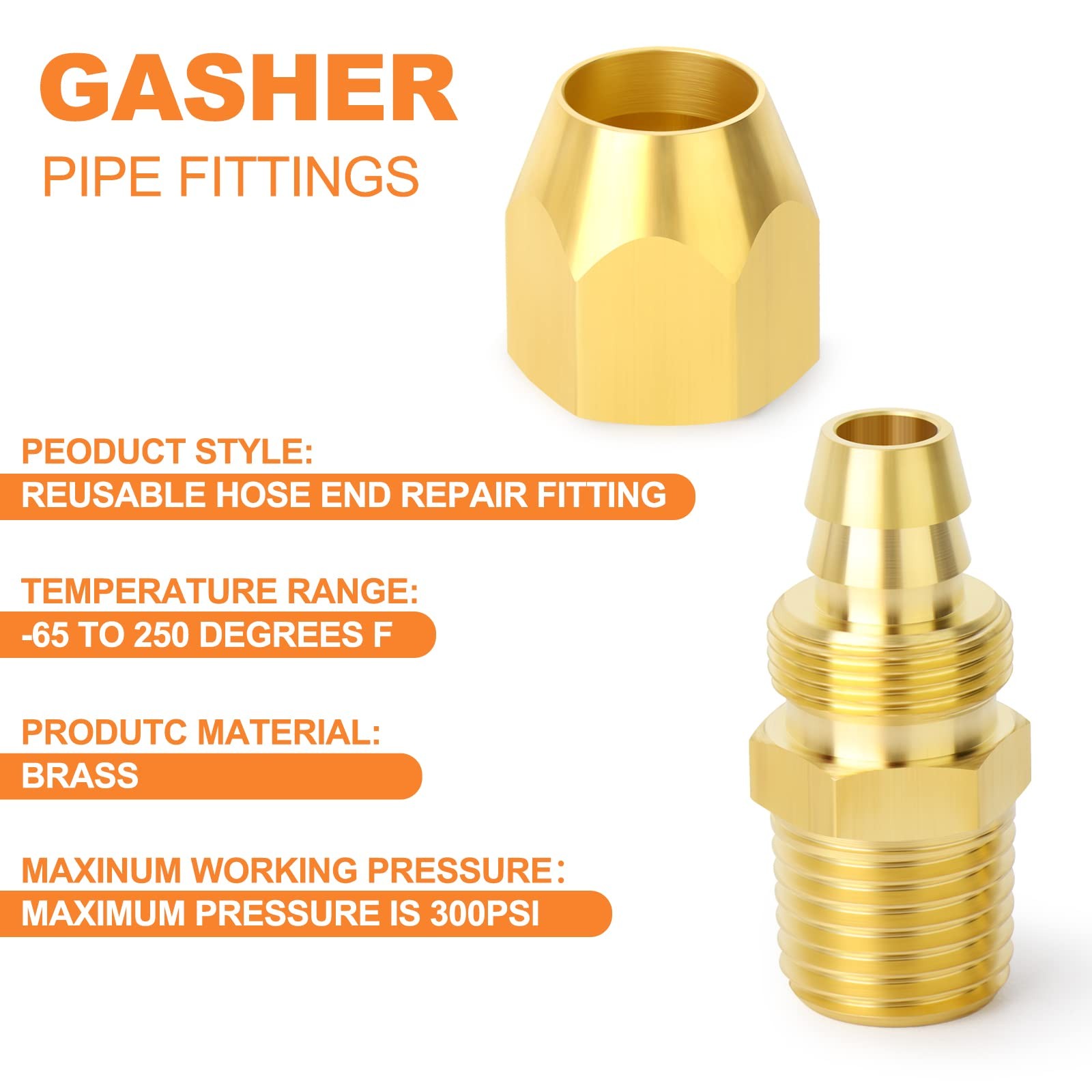 10PCS Brass Pneumatic Replacement Fitting, Reusable Hose End Repair Fitting 3/8″