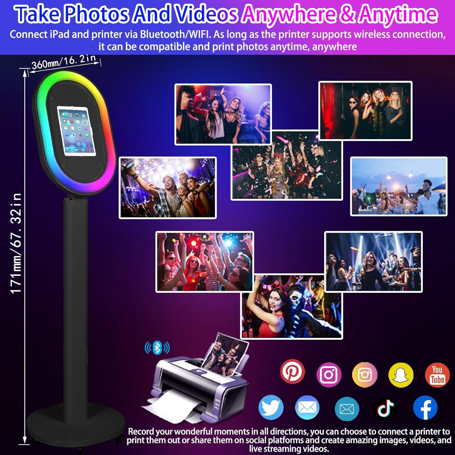 Portable Photo Booth for Any iPad Metal Shell Selfie Station Photobooth Machine