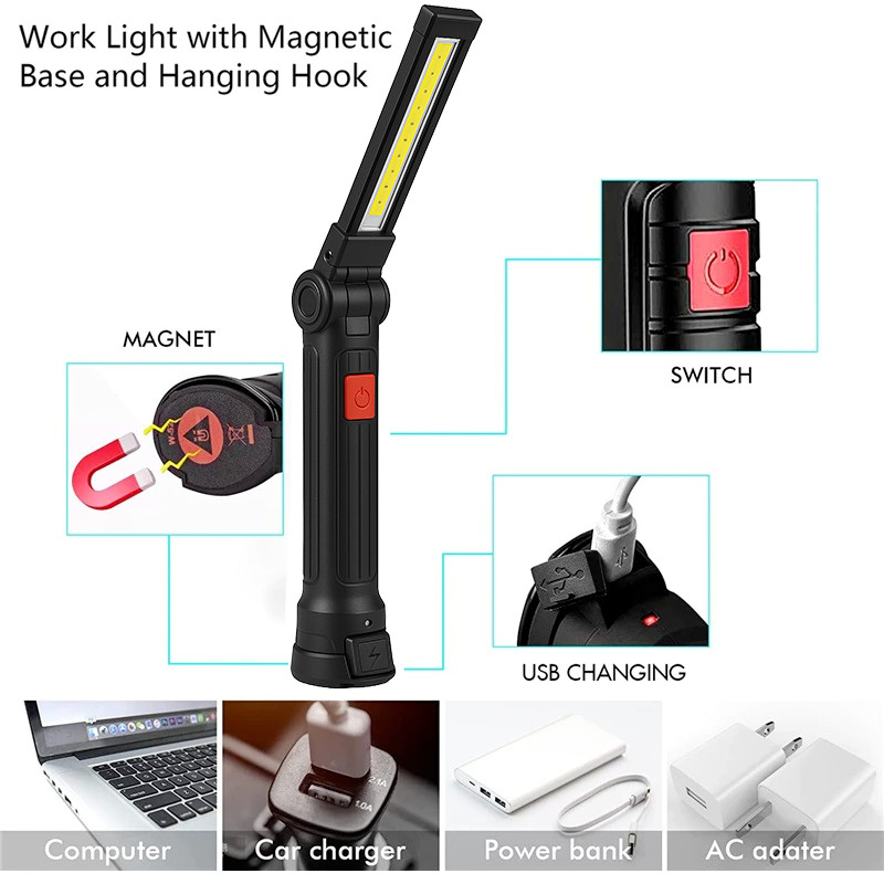 Rechargeable LED COB Work Light Mechanic Flashlight Lamp Magnetic Base Bright
