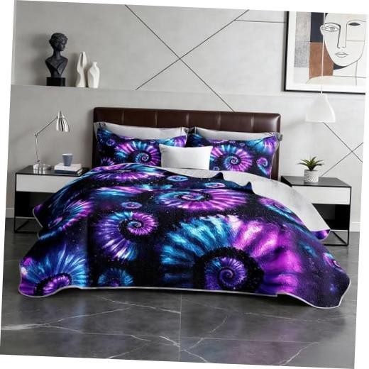 Colorful Tie-Dye Quilts for Kids Teens Adults Room Decor, King Purple
