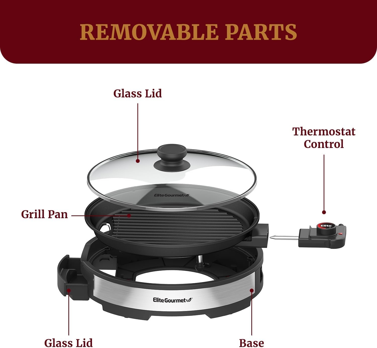 Effortless Grilling – 12″ Smokeless Indoor BBQ Grill with Dishwasher Safe Parts