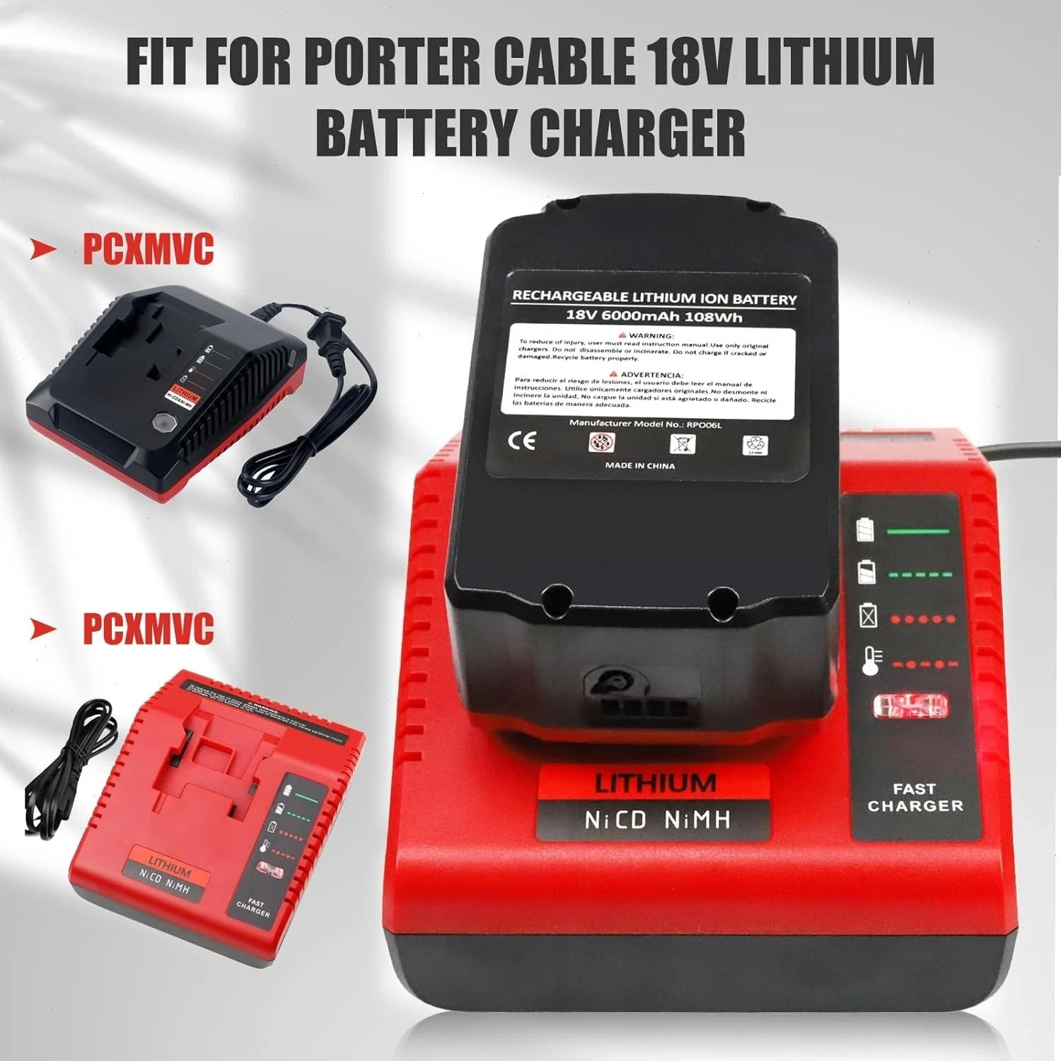 2Pack 18V 8.0Ah Lithium Battery for Porter Cable 18V PC18BLX PC18BL OR Charger