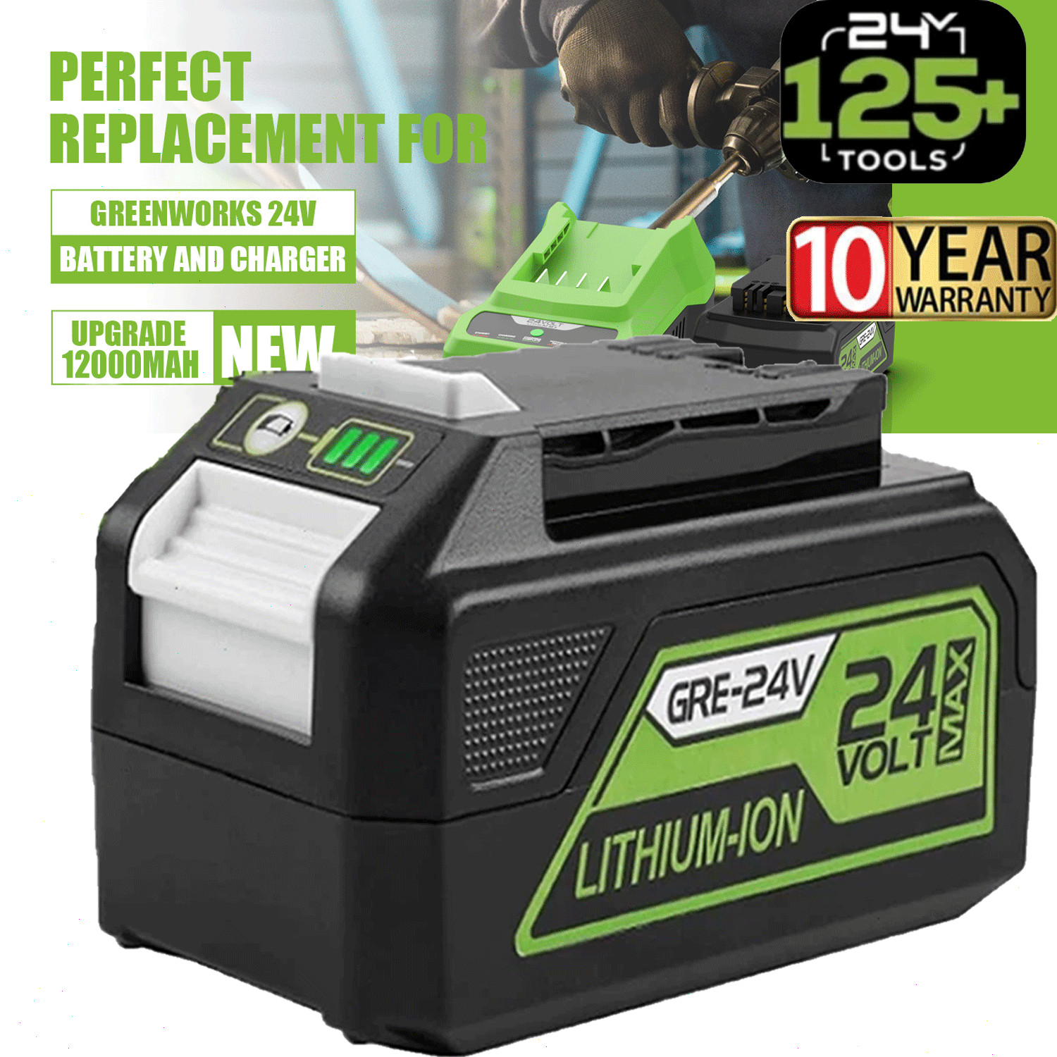 24V 12.0Ah Batteries Replacement for Greenworks 24V Battery Model 29842 29852
