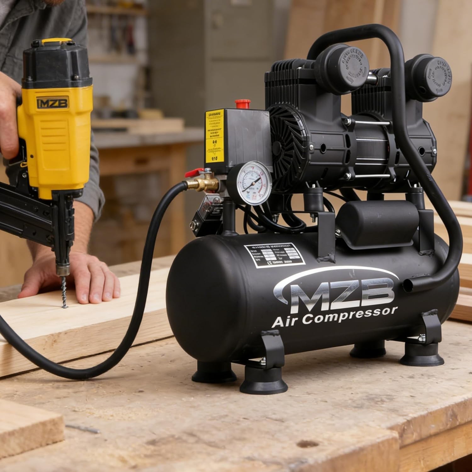 Quiet 70dB Air Compressor w/ Wheels for Spray Painting