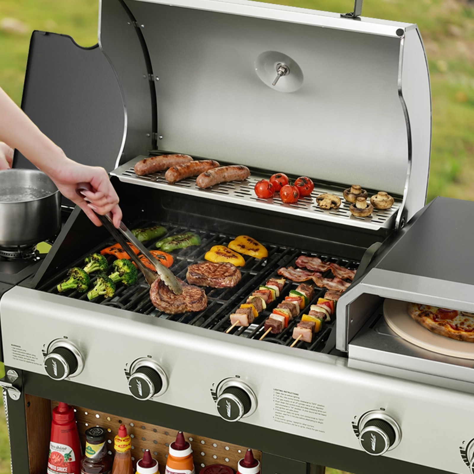 Royal Gourmet Premium Gas Grill and Pizza Oven Combo, with Side Burner