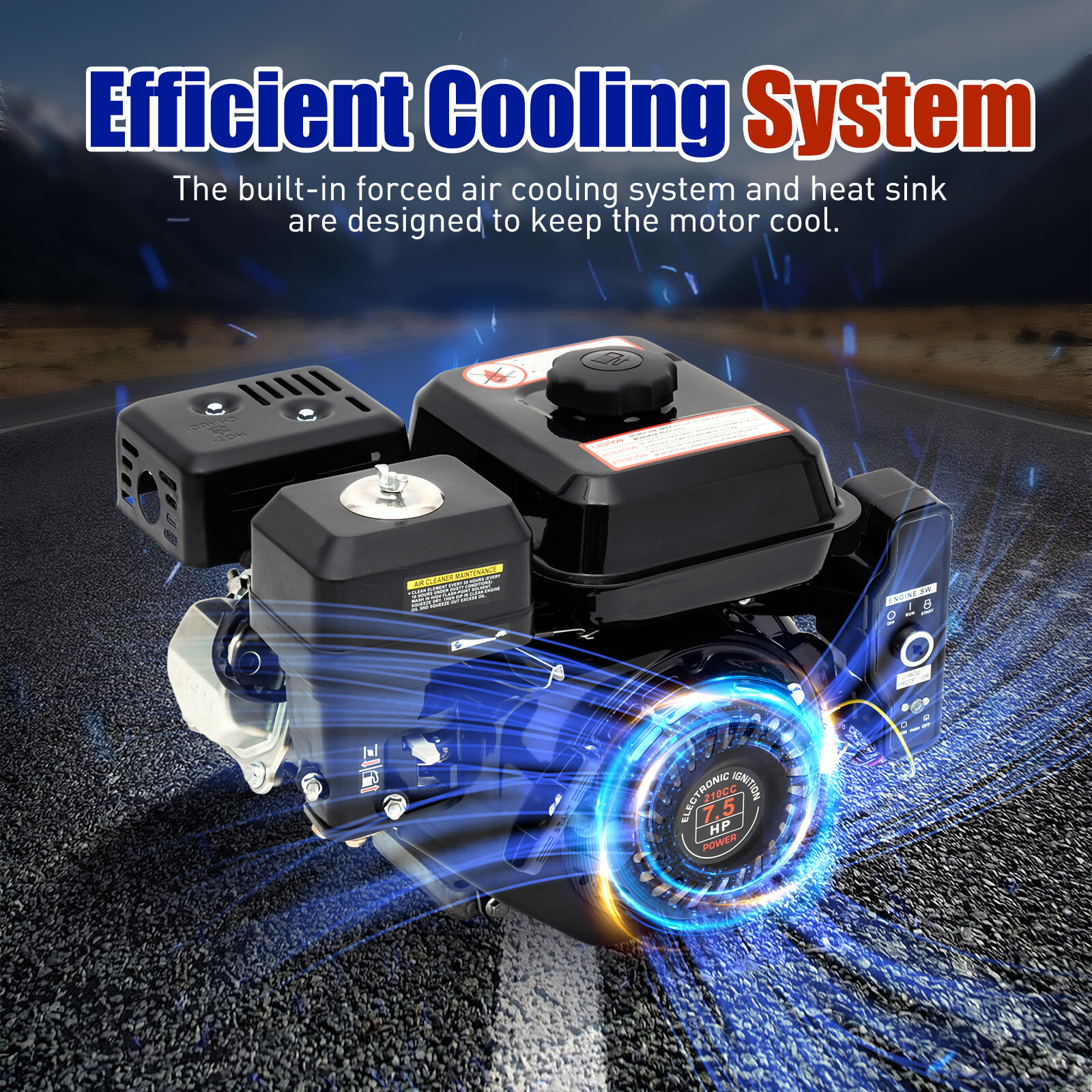 212cc 7.5 HP Electric Start Horizontal Engine Go Kart Gas Engine Motor 4-Stroke