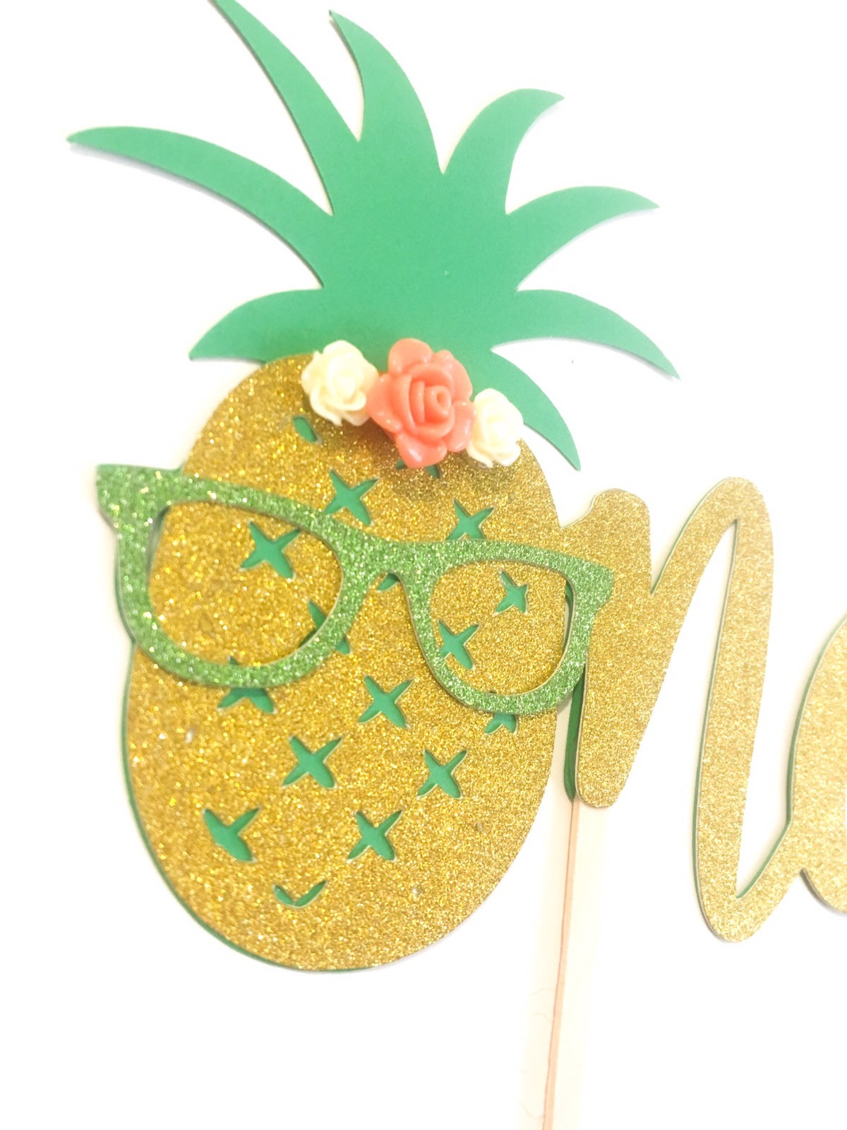 1 Pc One Pineapple First Birthday Boy Girl Gold Glitter Cake Topper