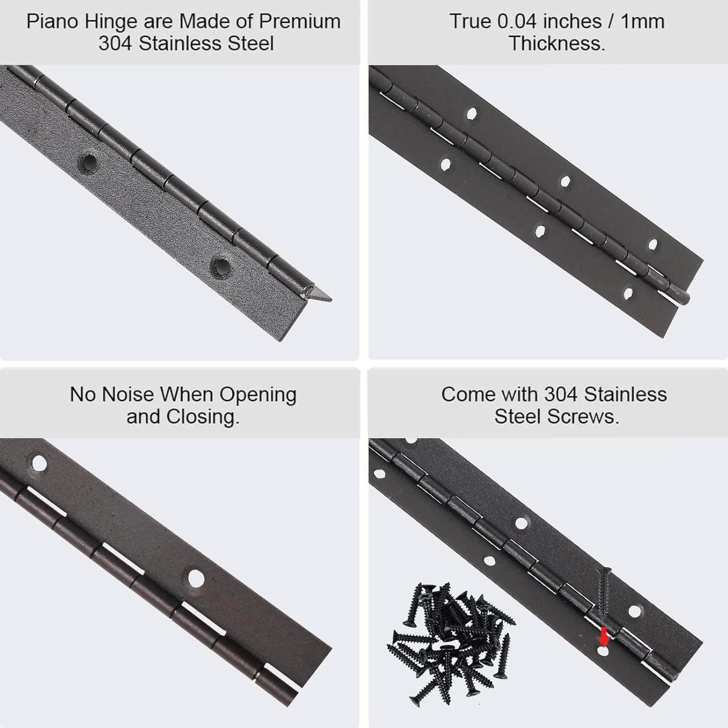 Black Stainless Steel Piano Continuous Hinges 0.04 Thick 12×2 Inch 2 PCS