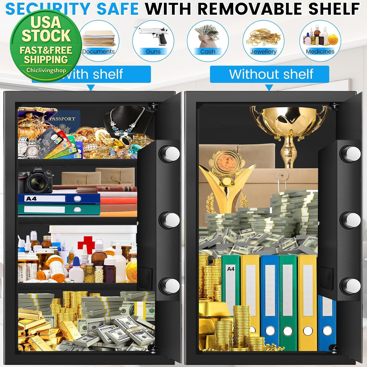 Large Home Safe 4.6 Cuft Fireproof Waterproof Security Box Digital Keypad