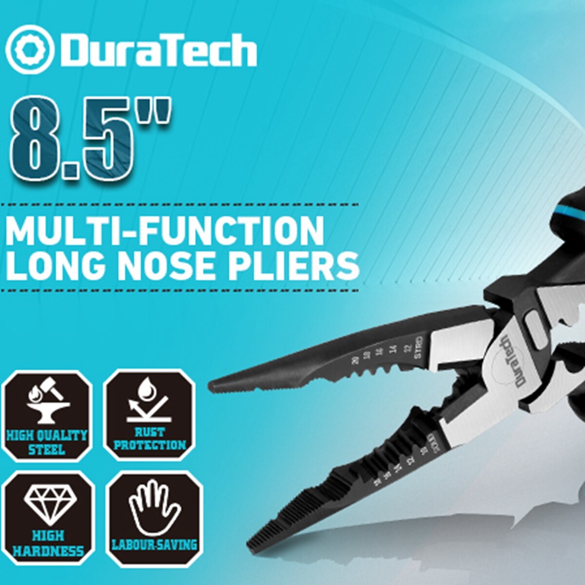 DURATECH 6-in-1 Needle Nose Plier 8.5″ Heavy Duty Long Nose Pliers Wire Stripper