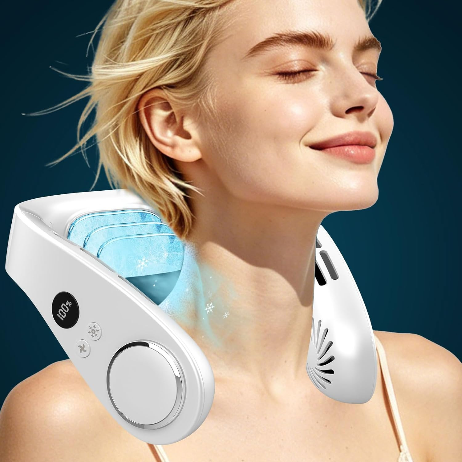Neck Fan with Cooling Plate, Quiet 30Db, 3-24Hrs Cooling,5500Mah Battery,Led Dis