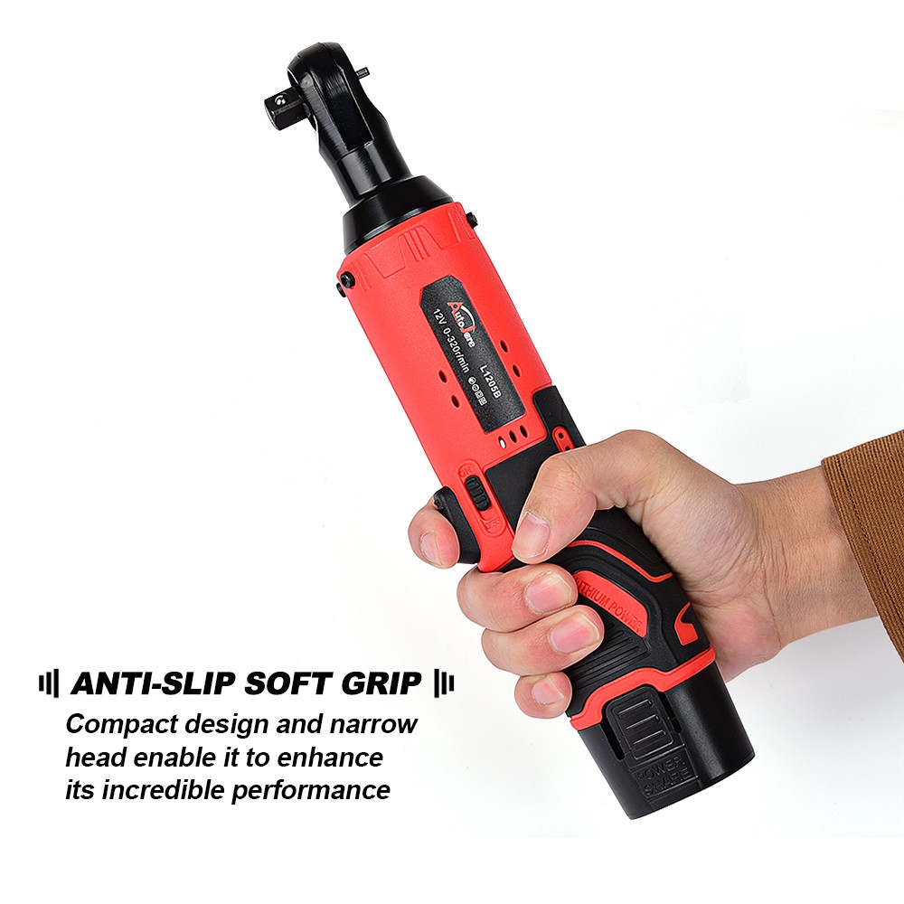 Electric Cordless Ratchet 3/8″ Right Angle Wrench Impact Power Tool + 2 Battery