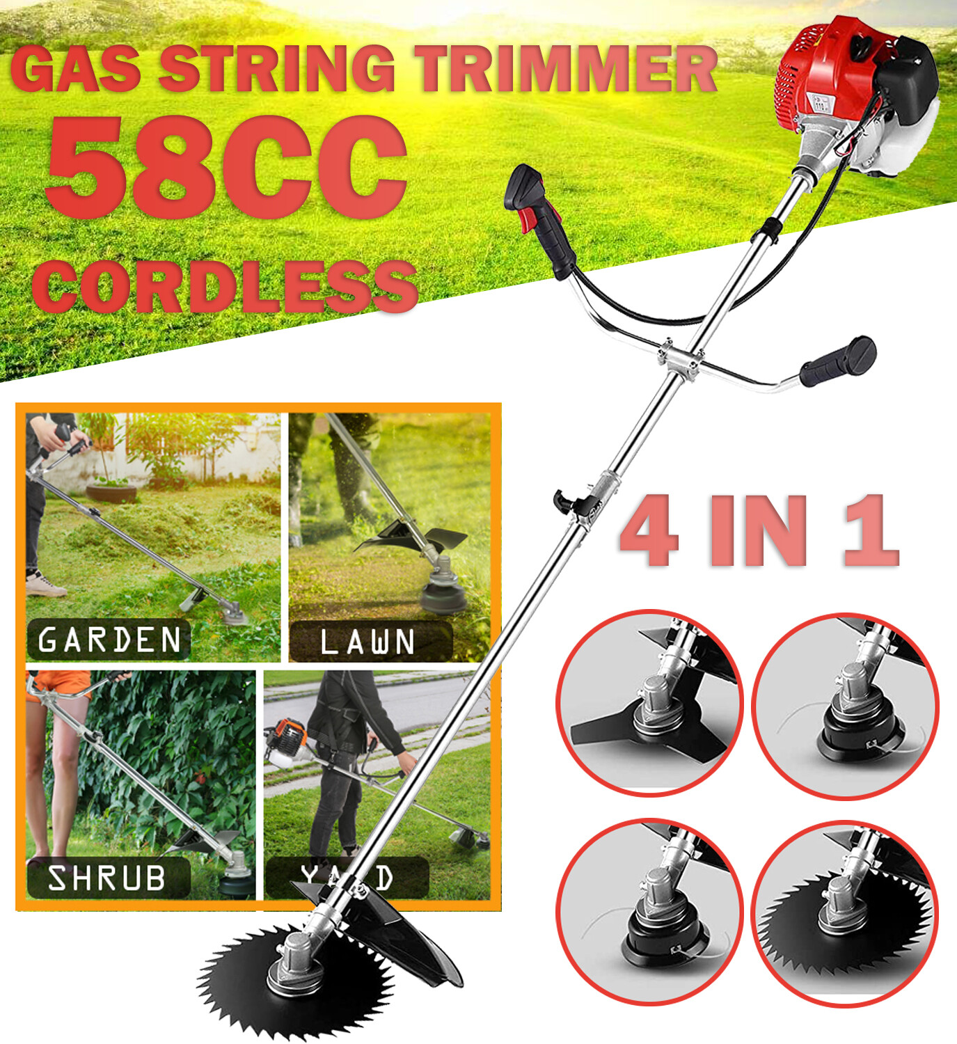 42.7CC/58CC Straight Shaft Gas String Trimmer Gas Powered Weedeater Brush Cutter