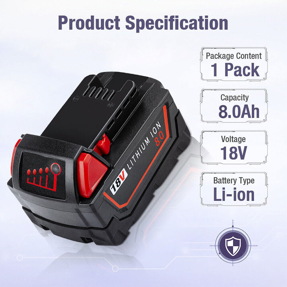 1/10Pack For Milwaukee for M18 Lithium 8 Ah Extended Capacity Battery 48-11-1860
