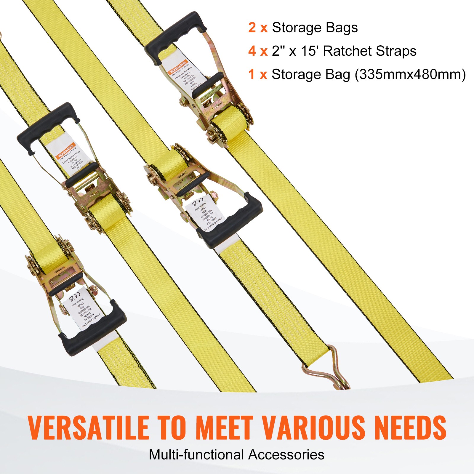 VEVOR 4 Pack Ratchet Tie Down Straps 5000 lbs 2″ x 15′ Heavy Duty Double J Hook