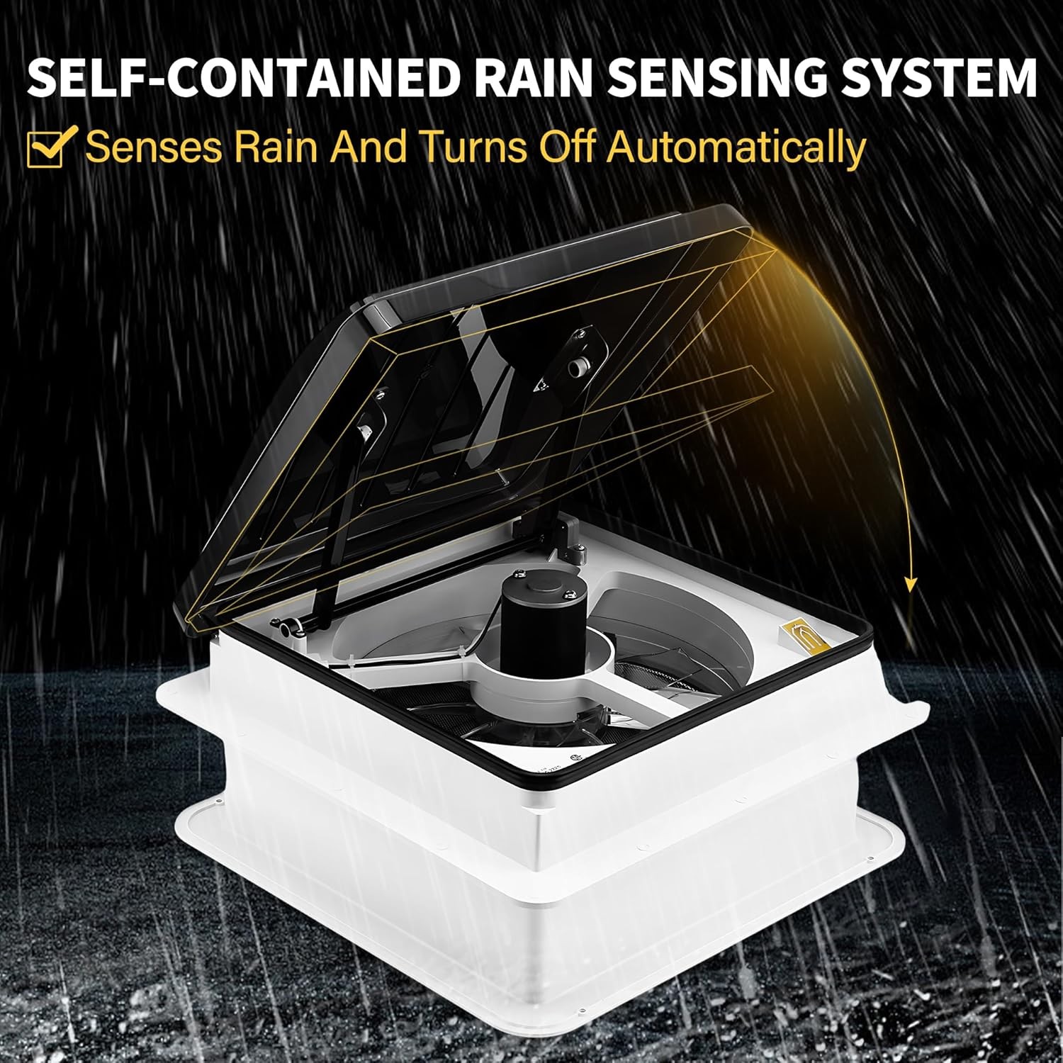 14″ RV Roof Vent Fan w/LED Light – Rain Temperature System, Stepless Speed Regul