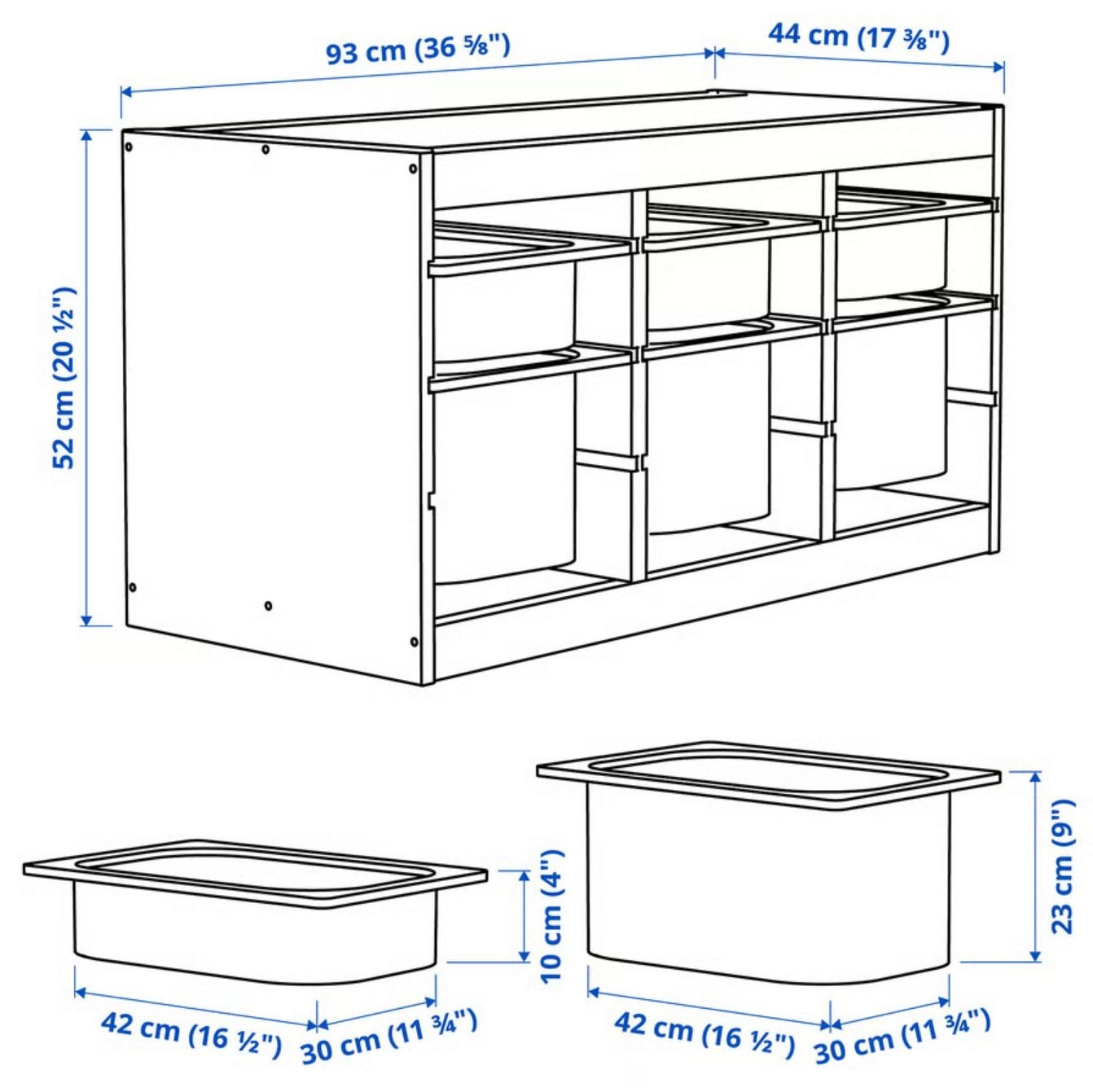 IKEA TROFAST Storage White-Stained Pine/White with Boxes Kids Organizer