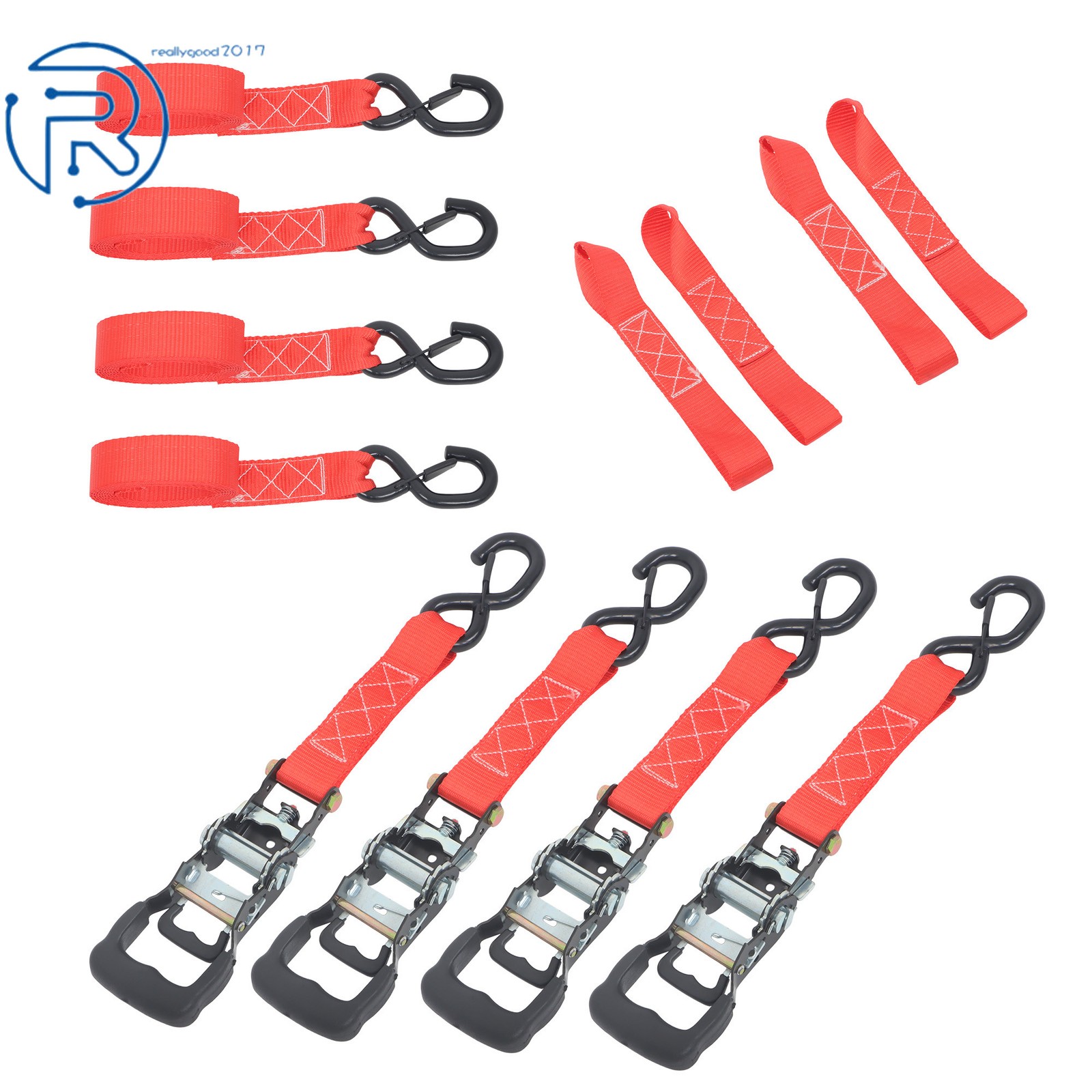 4Pack 1.6″ × 8 Feet Tie Downs 5208Lbs Ratchet Straps W/ S Hook Heavy Duty Red