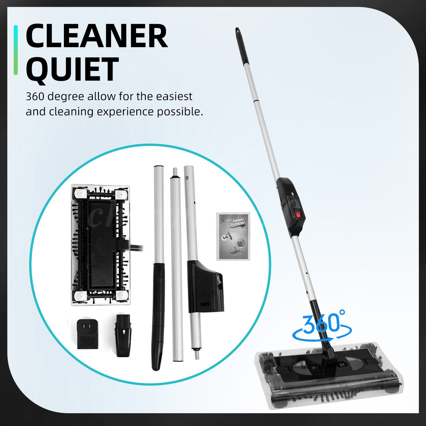 4000 RPM Swivel Sweeper Cordless Vacuum Lightweight 360 Swivel Rechargeable Quad