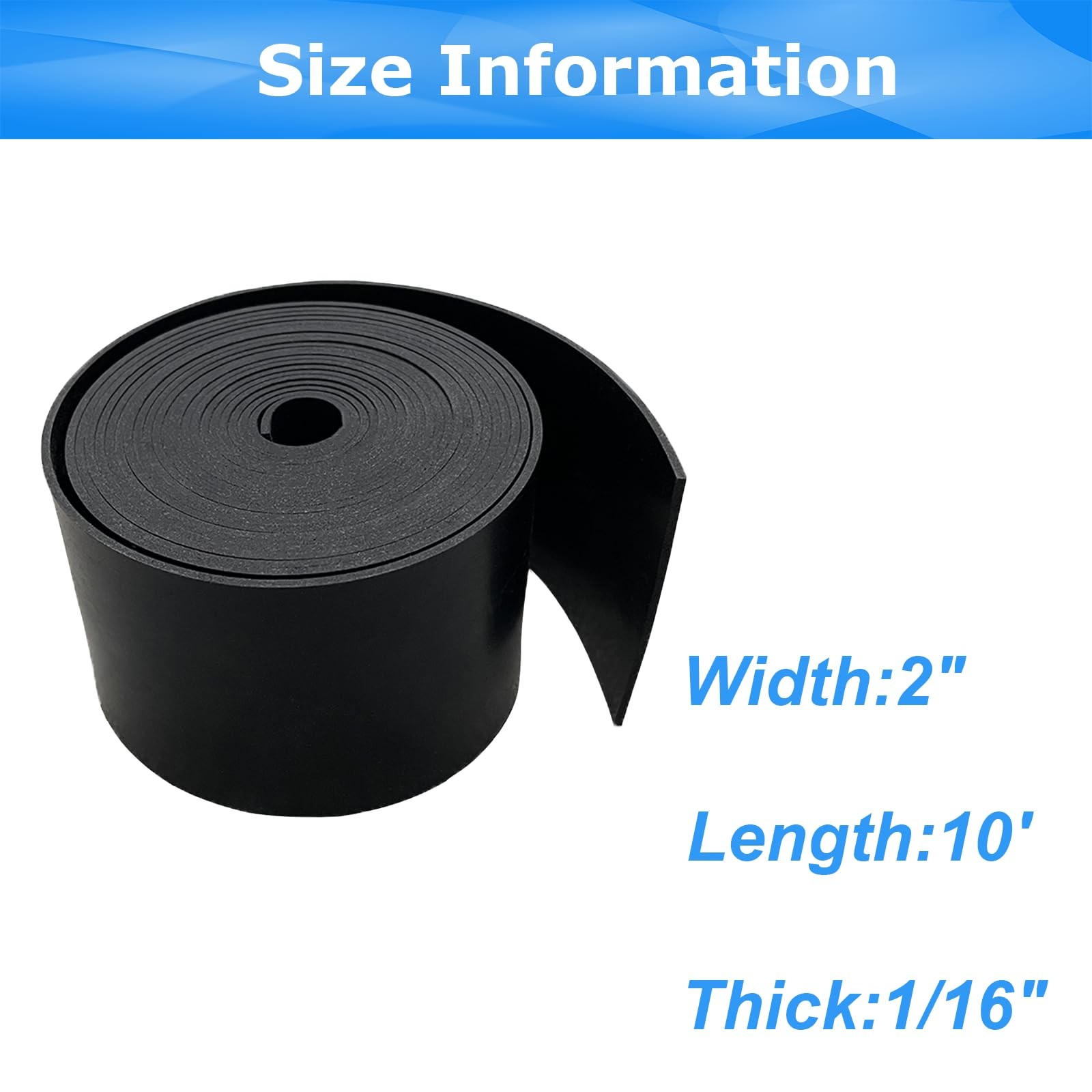 Solid Rubber Sheets,Rolls & Strips 1/16 (.062)” Thick X 2″ Wide 2″X10’X1/16″