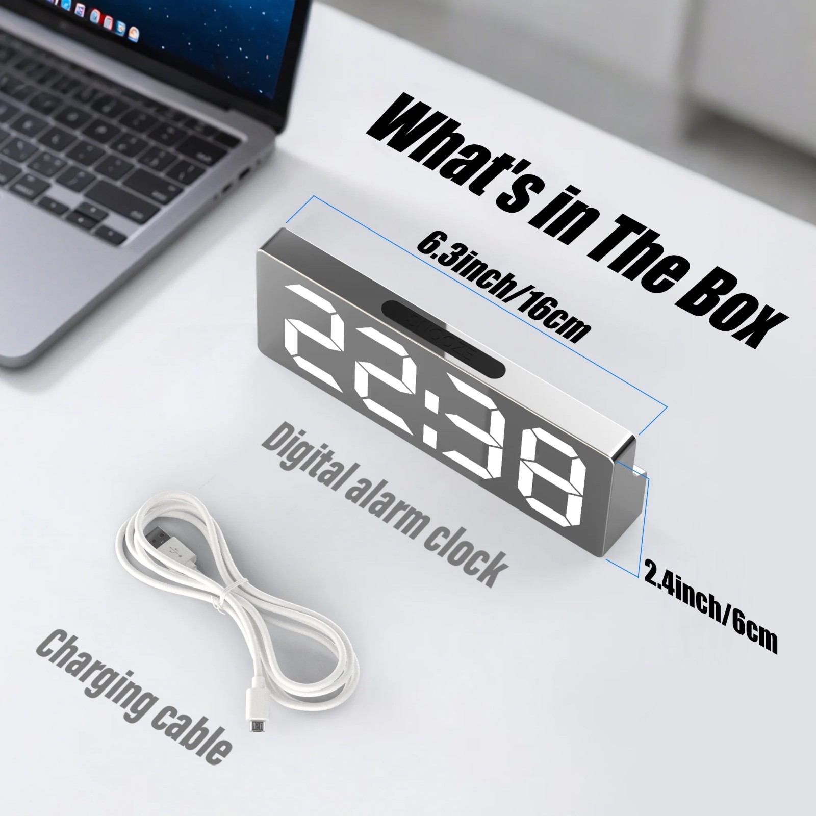 LED Mirror Alarm Clock with USB Charging Por Snooze Function for Bedroom Desk