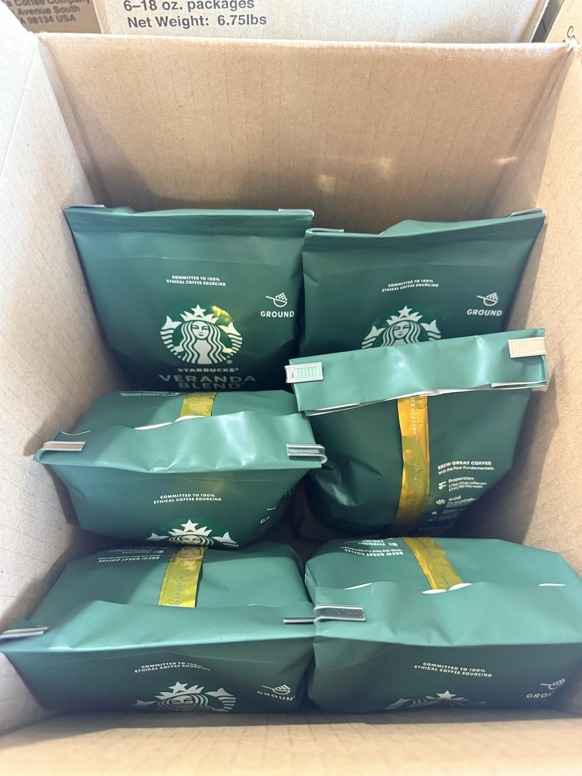 6 Bags Of Starbucks Veranda Ground 18 oz. FRESH DATES EXP. 7/15/26