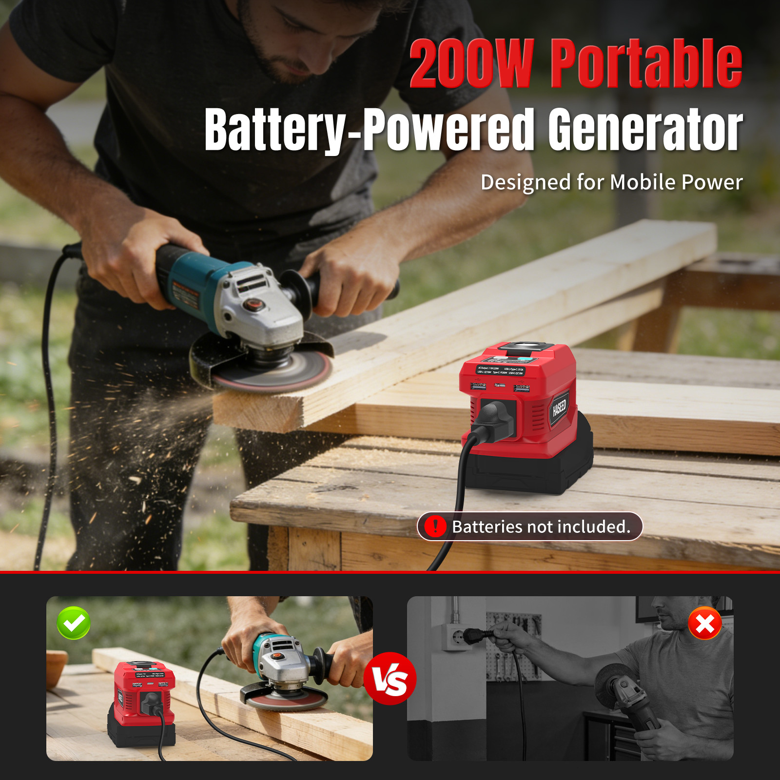 2-Pack Power Inverter for Milwaukee 18V Battery 200W AC USB C LED Light 110V Out