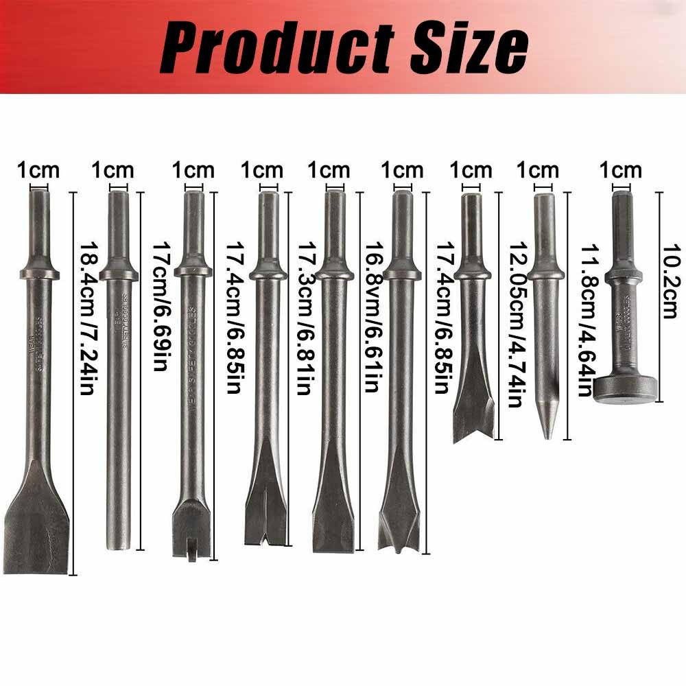 9 Piece Air Hammer Chisel Set Air Hammer Punch Chipping Bits Set 0.39In Shank