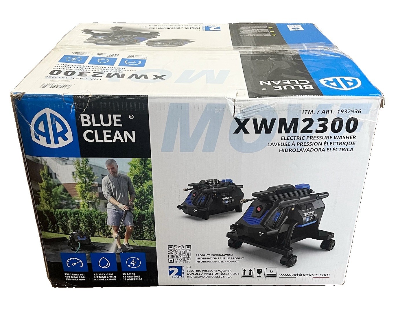 AR Blue Clean XWM2300 Electric Pressure Washer 2300 PSI Quick Connect Hose Gun
