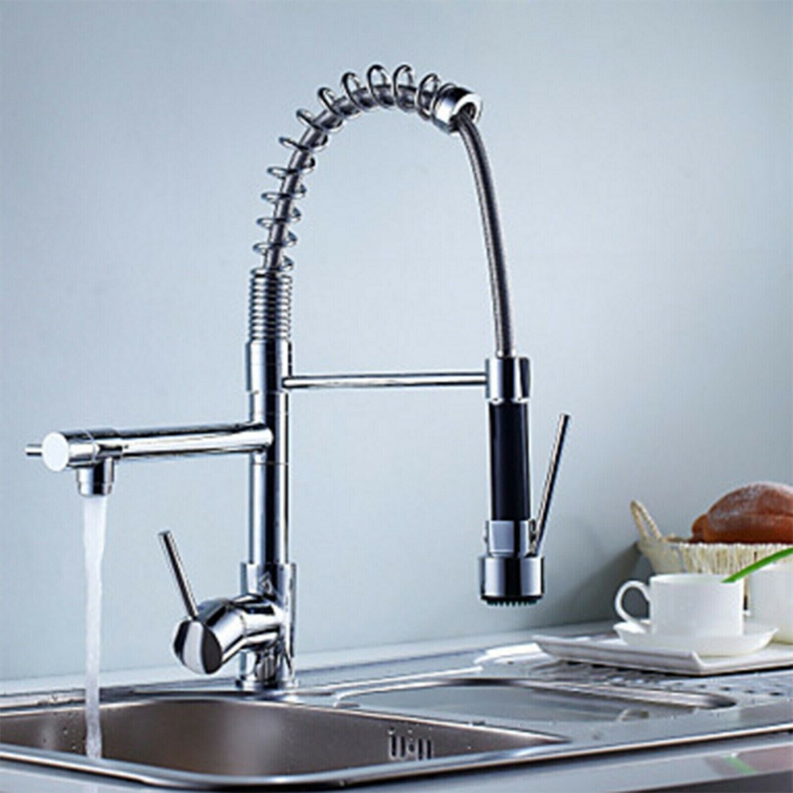 Chrome Kitchen Faucet Swivel Single Handle Sink Pull Down Sprayer Mixer Tap