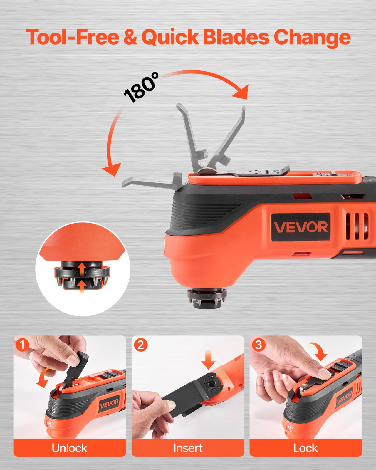 VEVOR Cordless Oscillating Tool, 12V Multitool Oscillating Saw Tool with 6 Varia