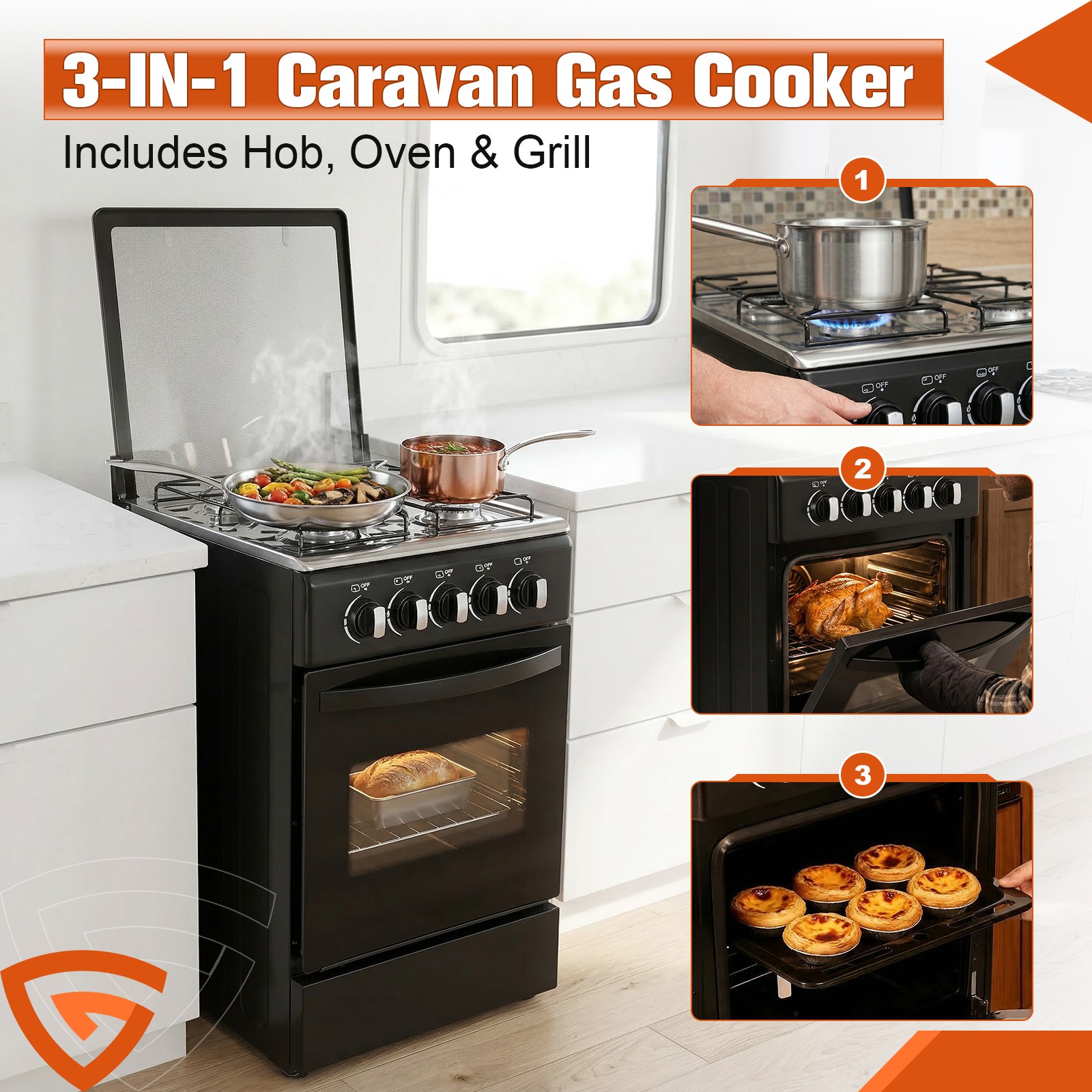 NEW 20″ Free Standing Gas Stove Oven Range,4 Burner LPG Cooktop with 60L Oven