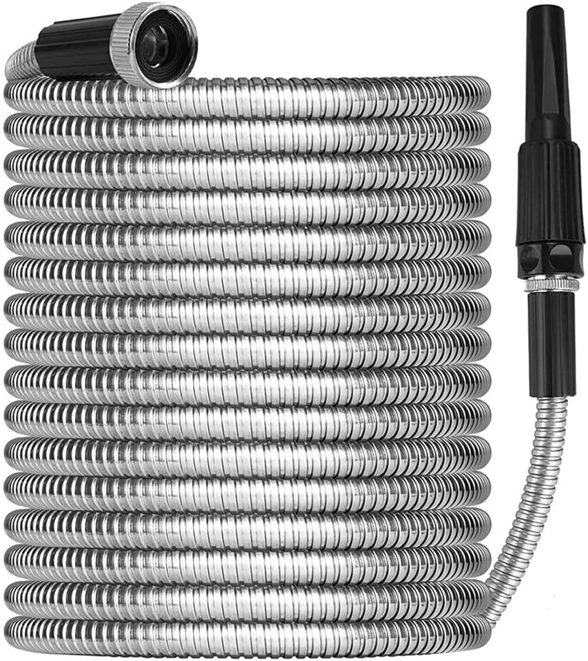 Stainless Steel Water Garden Hose 25/50/75/100FT Flexible Lightweight Outdoor