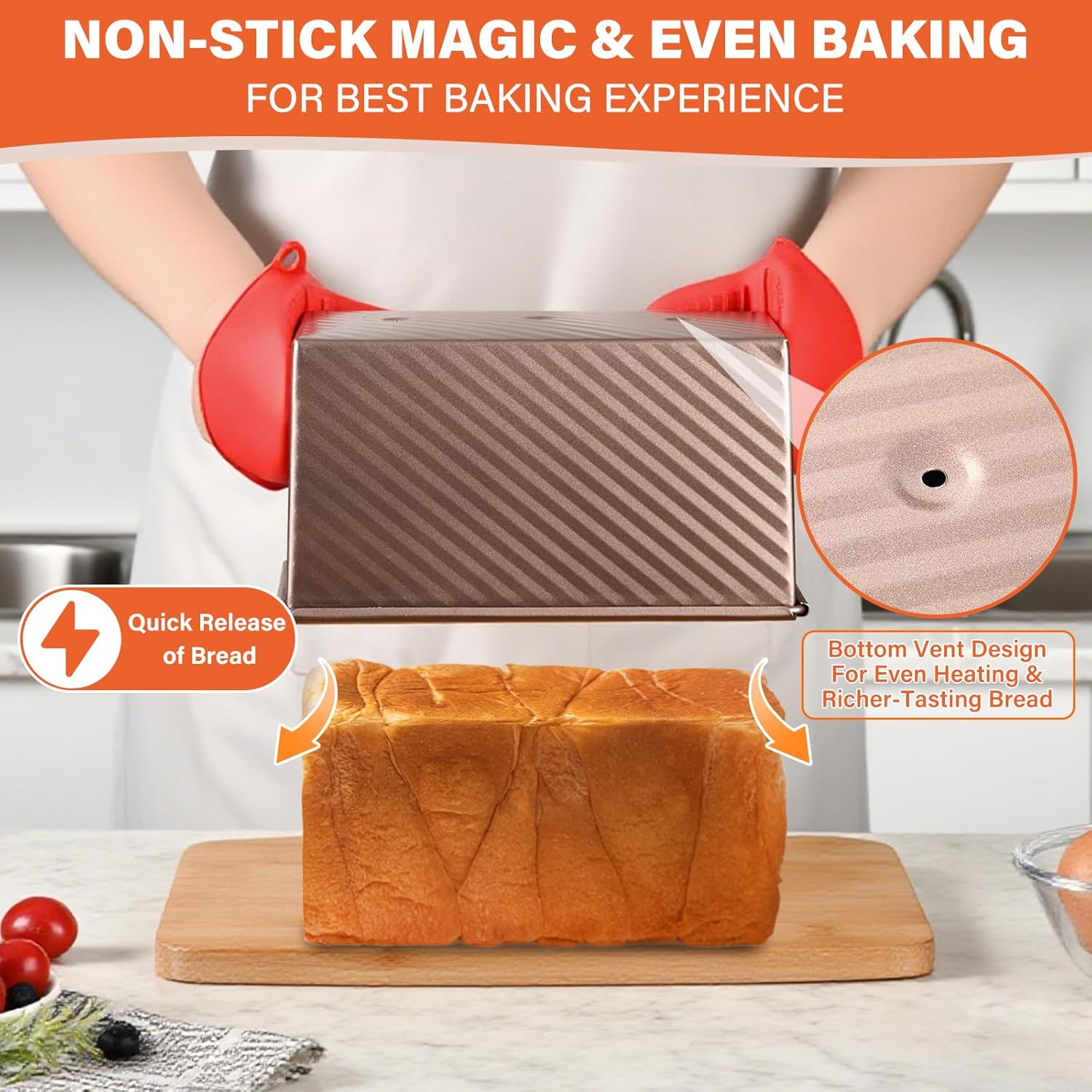 2 Pack Pullman Loaf Pan with Lid, 1 Lb/0.5 Lb Dough Capacity for Homemade Bread,