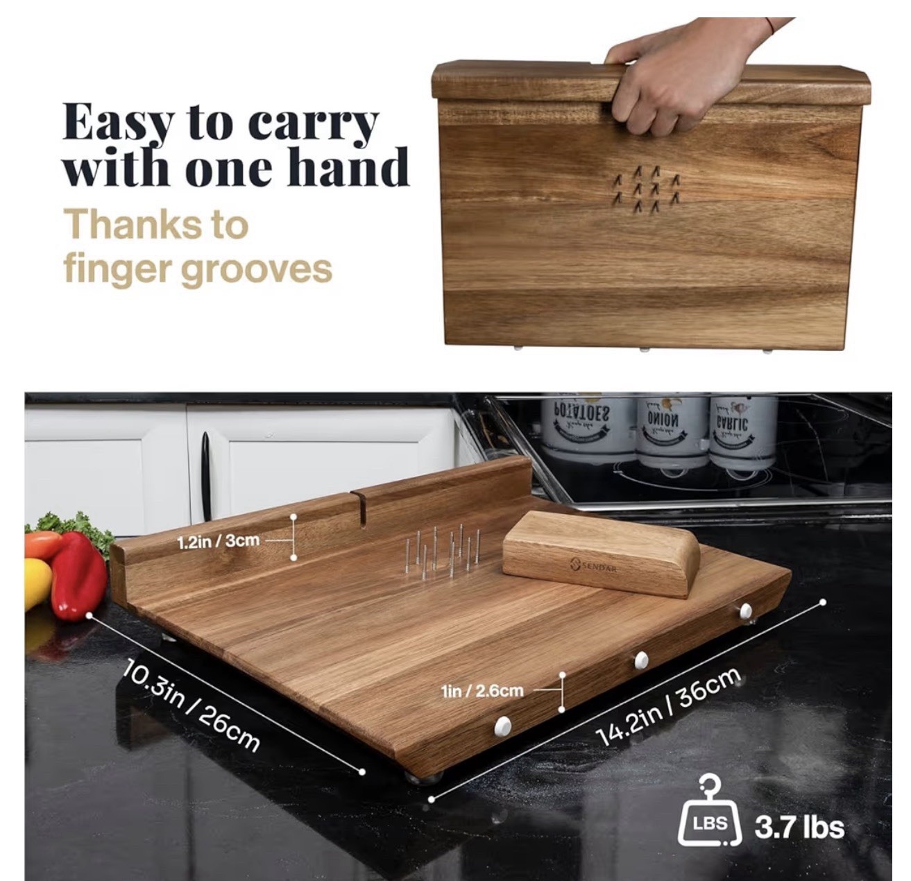 Adaptive One Handed Cutting Board by Sendar Moonstone Board 14.2 x 9.45 in NOB