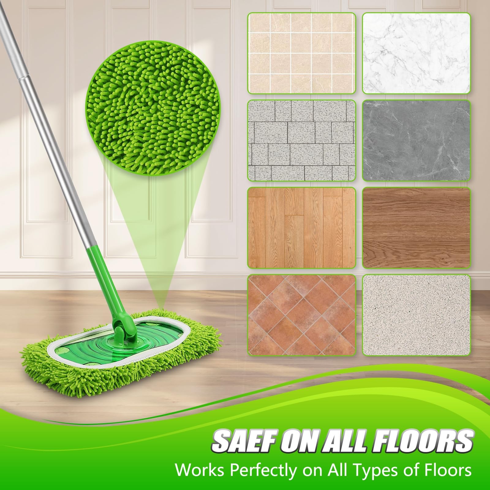 Microfiber Sweeper Pads 4 Pack, Dry Wet Mop Cloth Refills, Green