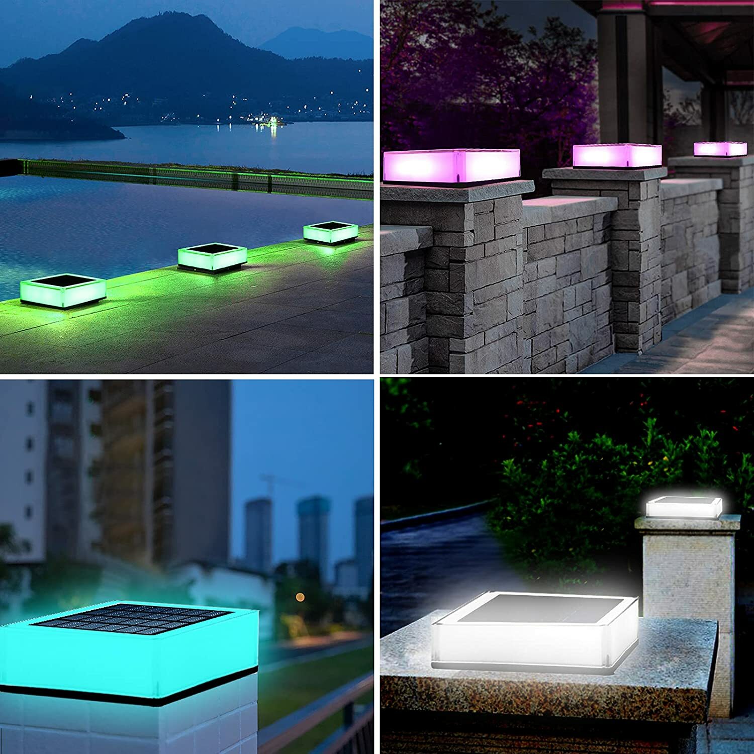 T-SUN 4PKS Solar Post Cap Lights LED RGB Outdoor Landscape Lights Garden Lights