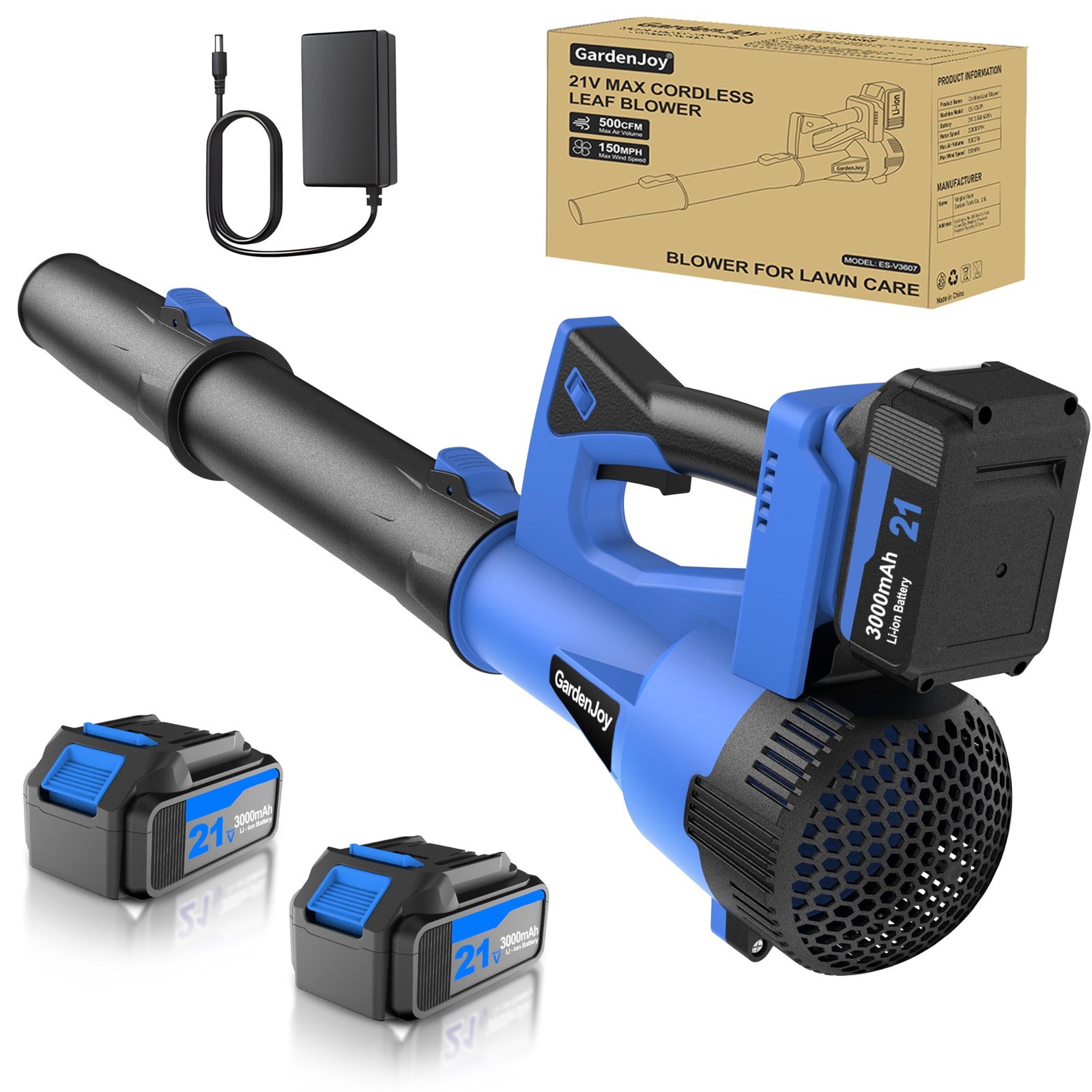 Cordless Leaf Blower 21V 500CFM 150MPH, 2 Batteries, 6 Speed Modes, Lightweight
