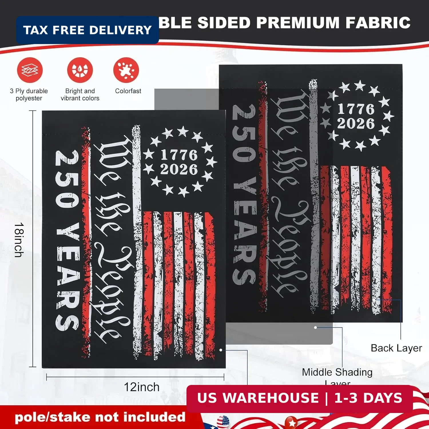 3Ply 250 Years American Anniversary Garden Flag, Small Usa Flags, Double Sided,