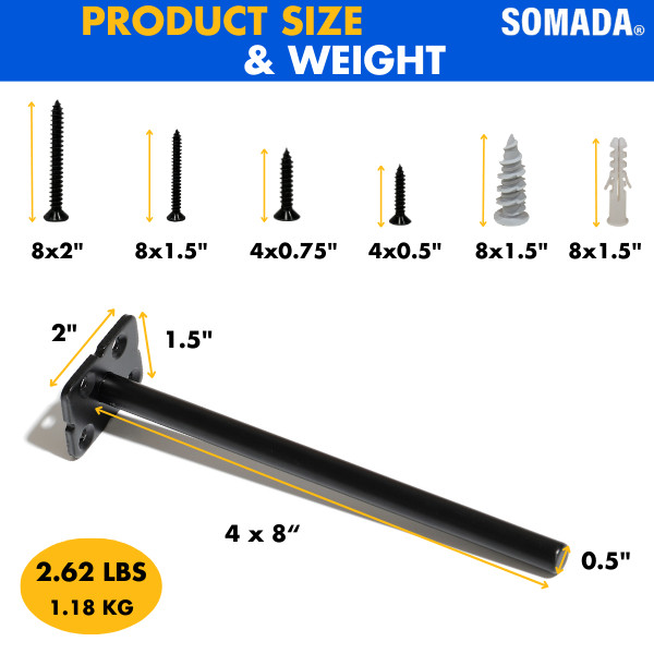 SOMADA 8 Inch Floating Shelf Brackets, 4 Pack Invisible Heavy Duty Shelf Support