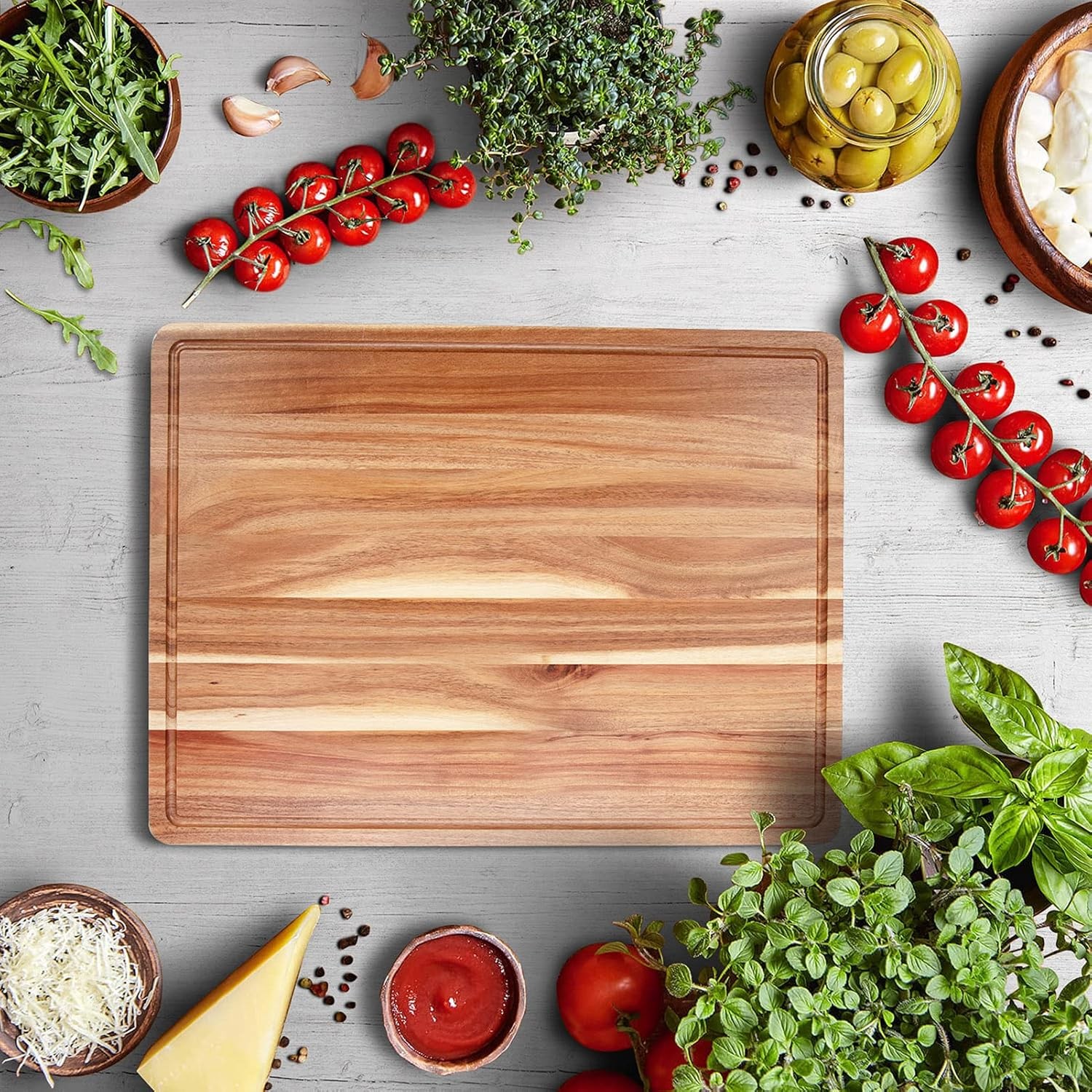 24″ x 18″ Extra Large Acacia Wood Cutting Board for Kitchen with Juice Slot