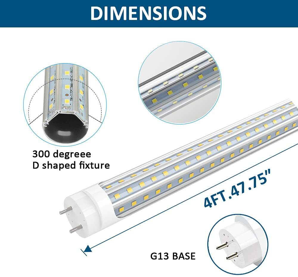 4FT T8 LED Tube Light Bulbs 22W 28W 60W G13 2-Pin 6500K LED Shop Lights Garage