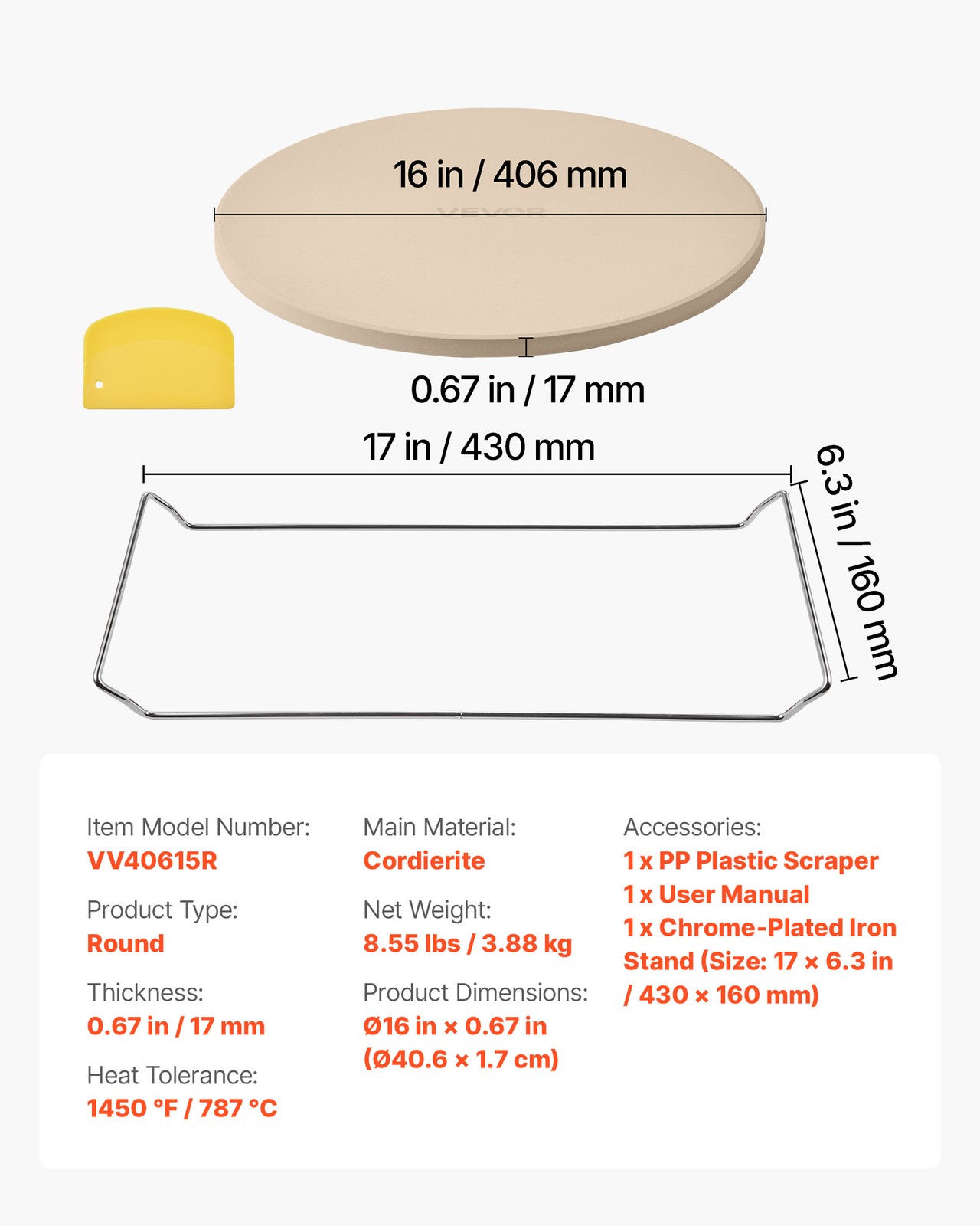 VEVOR Pizza Stone Round/Rectangular Cordierite Baking Stone for Oven & Grilling
