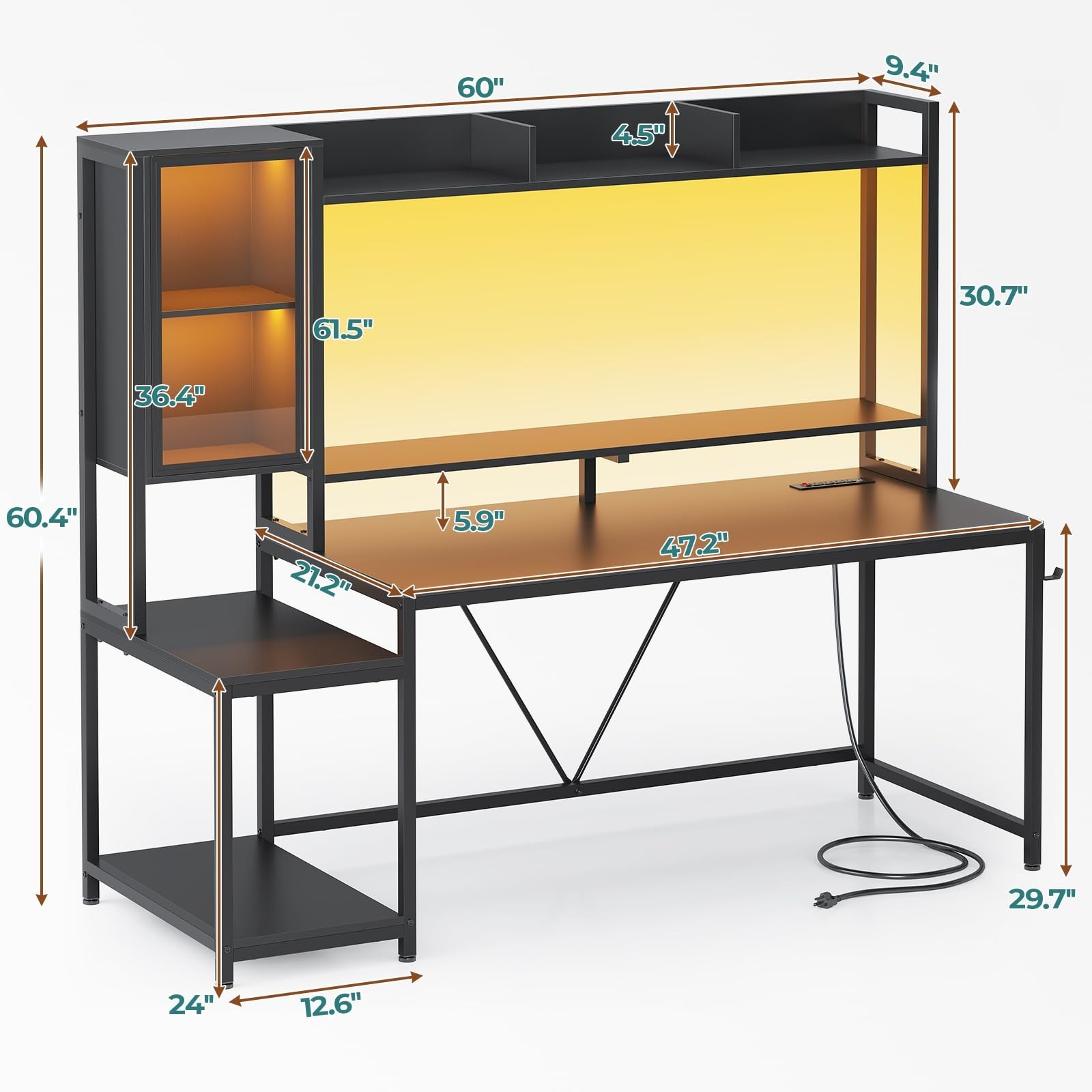 Home Office Study Table Computer Desk Large PC Gamer Desk With Display Cabinet