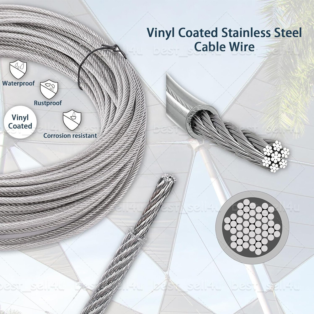 1/16″ 7×7 115ft Stainless Steel Wire Rope Kit Cable Turnbuckles Wire Tensioner