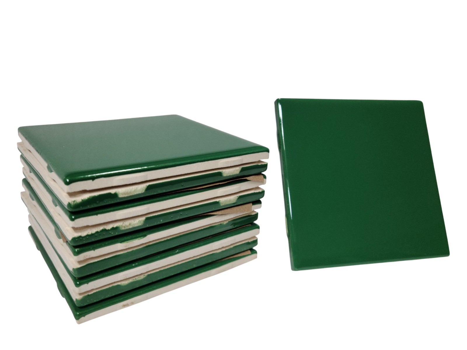 Emerald Green Ceramic Tile 4.25 inch Subway Square Vintage Mid Century Modern