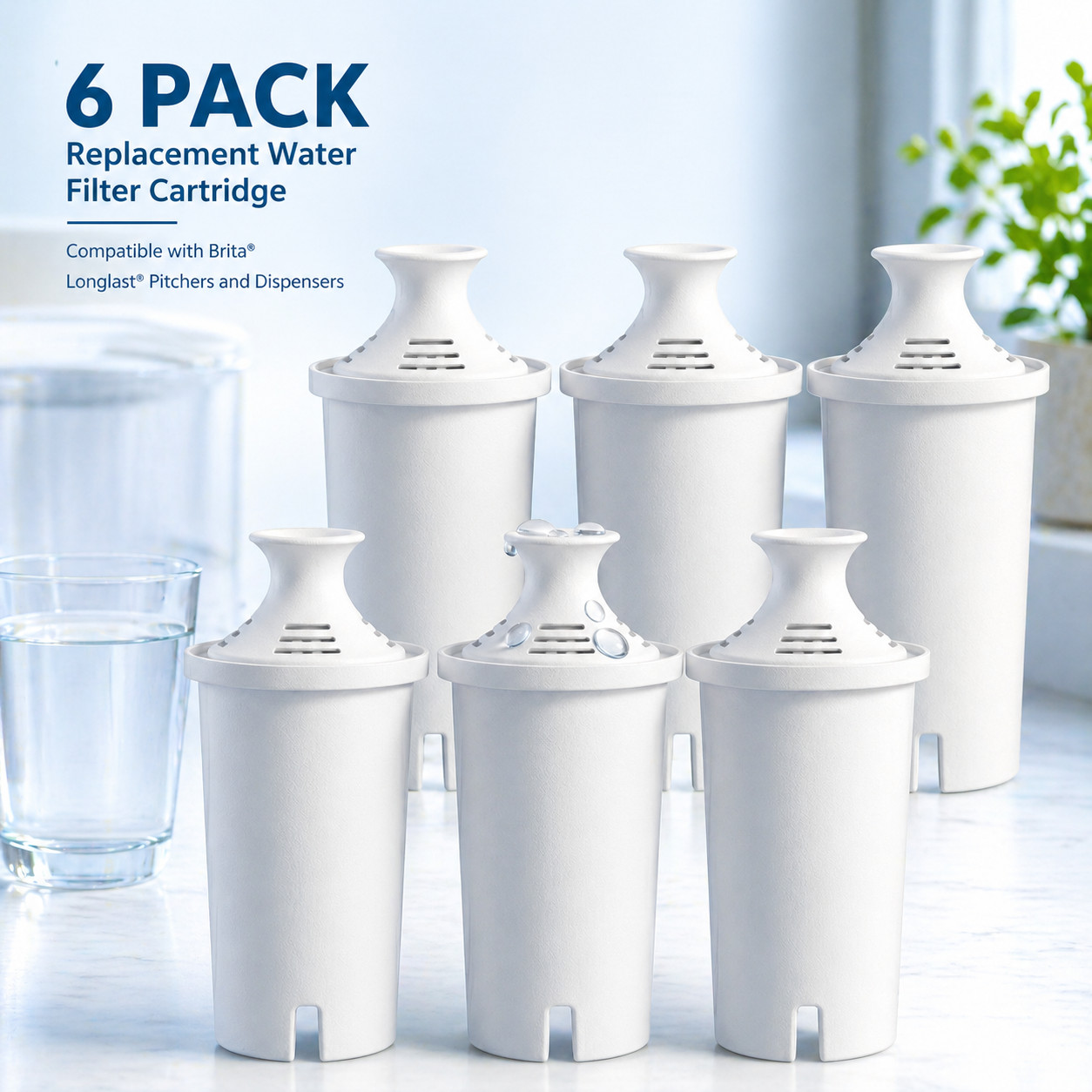 6 Pack Water Filter Cartridge, Replacement for Brita Classic, Mavea 107007