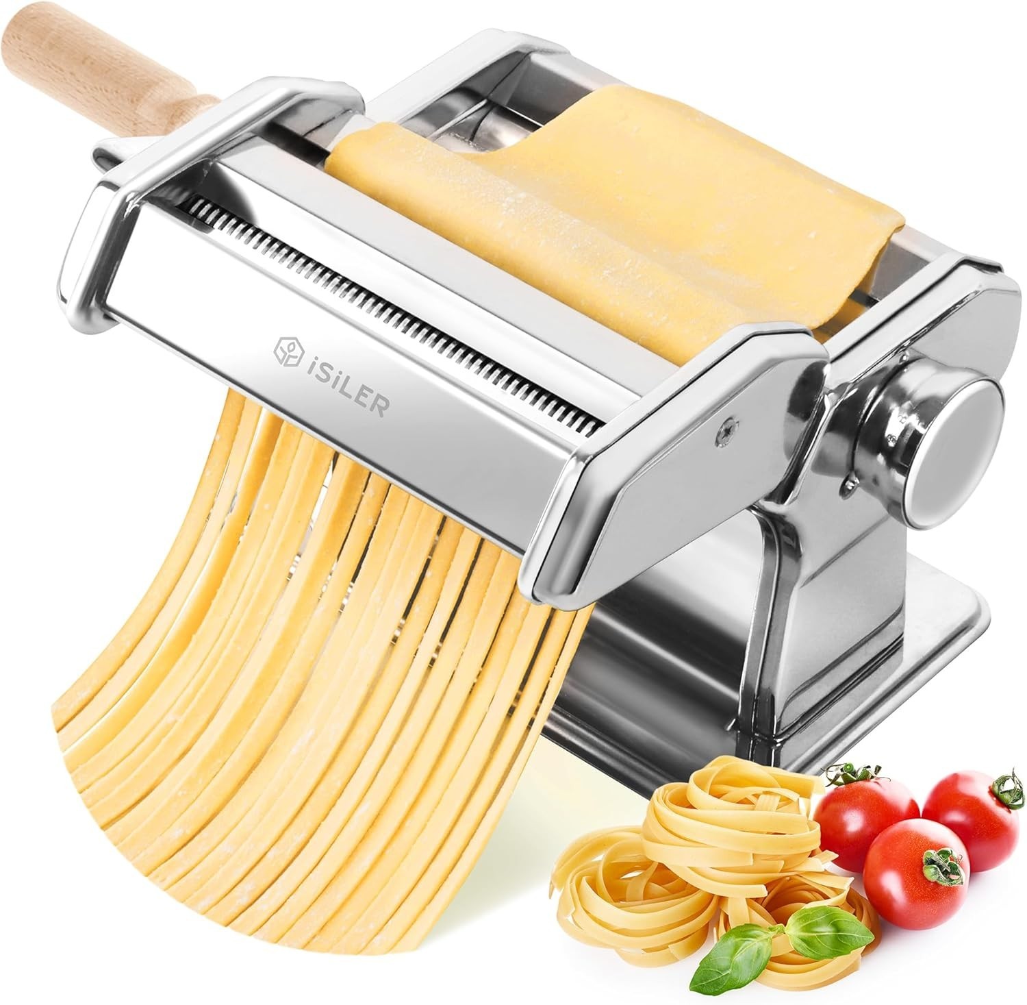 3-in-1 Pasta Maker, 9 Thickness Settings, Dough Rollers & 2 Size Cutters | St…