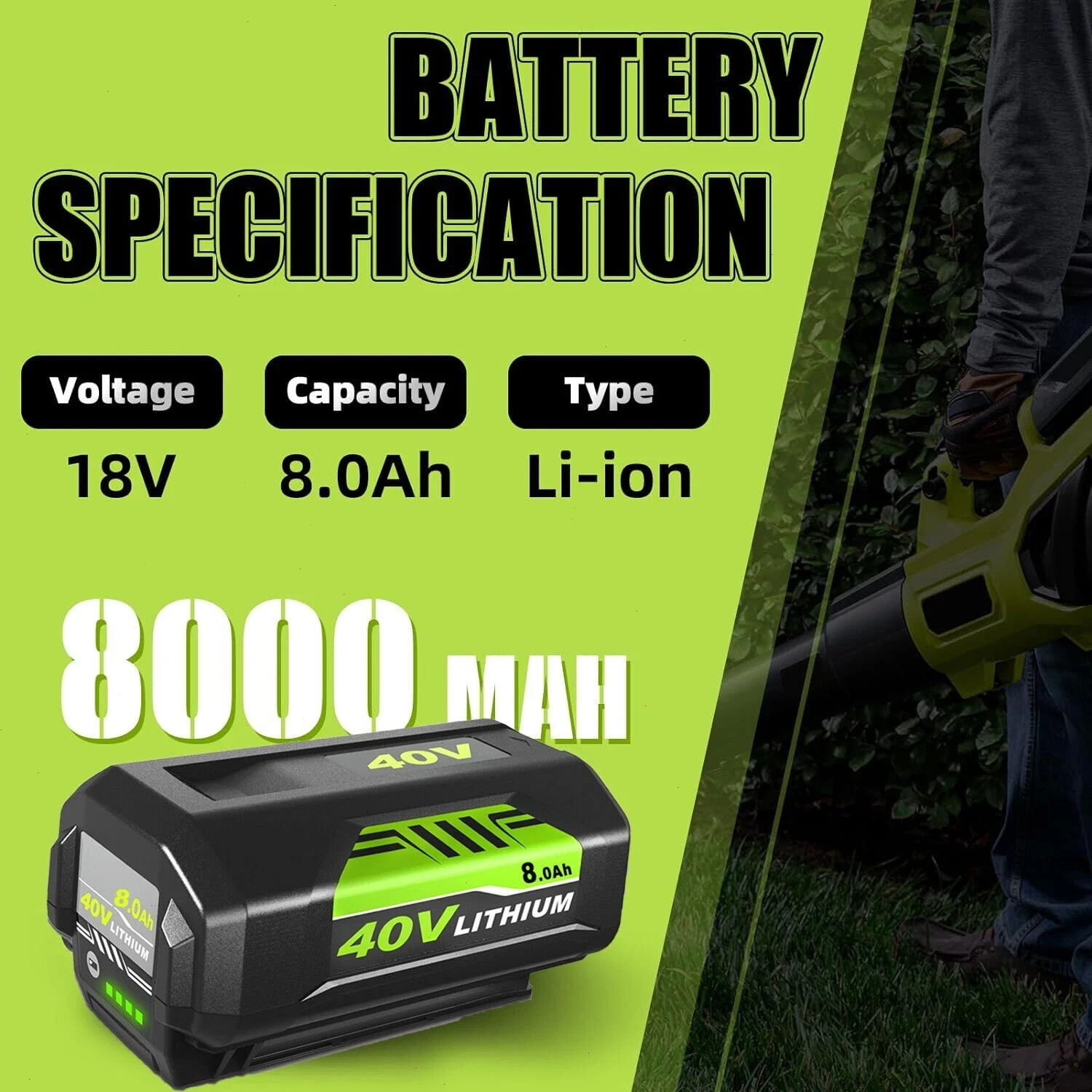 1~4PACK 8.0Ah Battery 40 Volt for Ryobi 40V Lithium OP40602 Battery with LED
